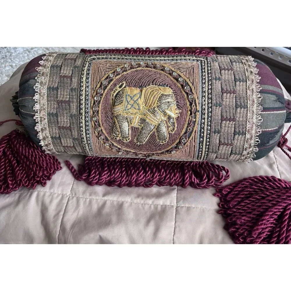 Gorgeous, Custom-Made‎ Bolster Pillow, Big Elephant, Jewels Sequins Fancy Beads